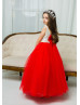 Red Pageant Flower Girl Dress Wedding Party Dress